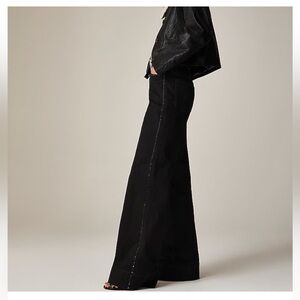 J.Crew Re-96 Black Denim Embellished Wide Leg Trousers Size 33